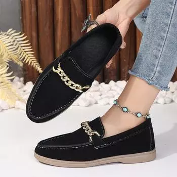 Shoes for Women 2024 High Quality Slip-on Women s Flats Fashion Light Loafers New Round Toesolid Casual Flat Shoes Zapatos 35 чёрный