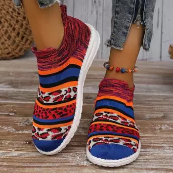 Shoes for Women 2024 New Red Leopard Print Women s Flat Shoes Mesh Breathable Fashion Casual Shoes Light Comfor Ladies Loafers 36 красный