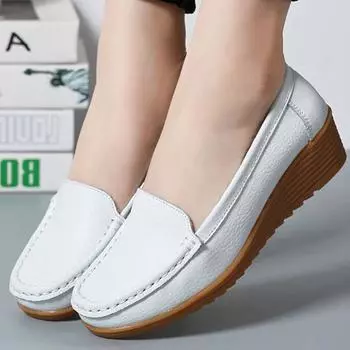 Shoes Women Comfortable Bottom Loafers Casual White Shoes For Women s Leather Zapatos Mujer Flat Shoes Women Footwear Female 35 белый