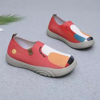 Shoes women s 2025 spring and autumn new cloth shoes casual fly-woven painted single shoes breathable soft sole fashion one-pedal women s shoes 35