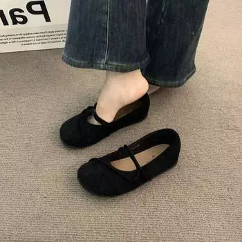 Shoes women s summer new one-pedal shallow single shoes flat Mary Jane 35 чёрный