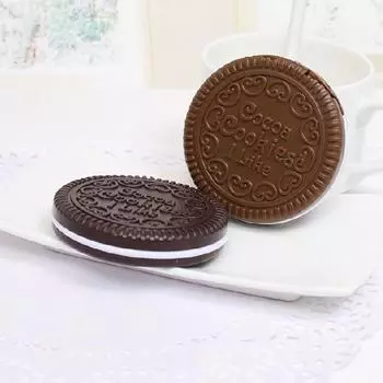 Шоколадное печенье, круглое складное зеркало для макияжа, карманные зеркала для женщин, маленькое зеркало цвета какао с расческами, черное кофе