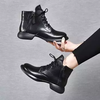 Short boots women s autumn and winter new lapel double zipper Martin boots first layer cowhide flat boots women s leather boots 34
