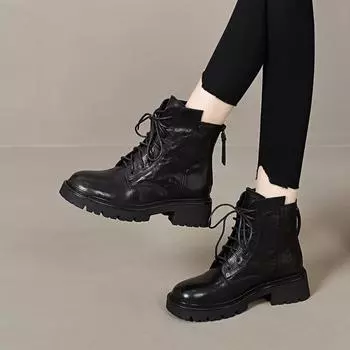 Short boots women s Martin boots autumn and winter new lace-up casual flat leather boots button-back zipper women s boots 34