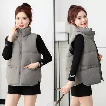 Short down cotton vest women s 2024 spring and autumn winter new loose outer wear vest thermal vest vest vest jacket M чёрный