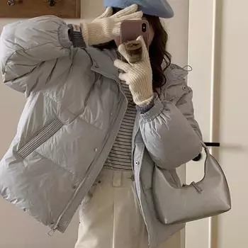 Short down jacket women s Korean version hooded thickened small loose and thin white duck down warm winter coat S Recommendation 90-62.5kg
