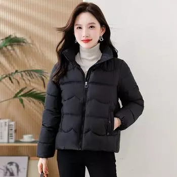 Short down padded jacket women s winter new versatile stand-up collar solid color jacket fashionable foreign warm winter cotton jacket M