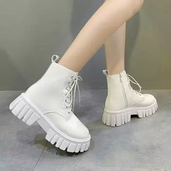 Short Martin boots women s autumn and winter new fashion medium tube women s shoes platform-soled lace-up side zipper women s boots 35
