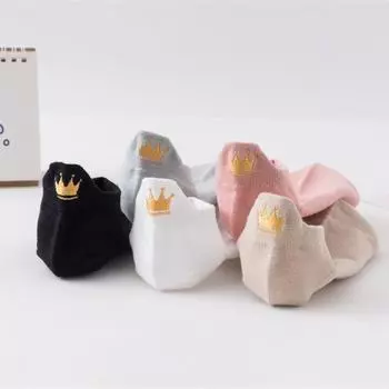 Short Non-slip Soft Crown Print Socks Embroidered Hosiery Women Cotton Socks Korean Ankle Socks чёрный