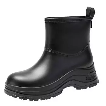 Short rain shoes women s rubber shoes wear non-slip water boots thick-soled drawstring water shoes velvet short rain boots 36 чёрный