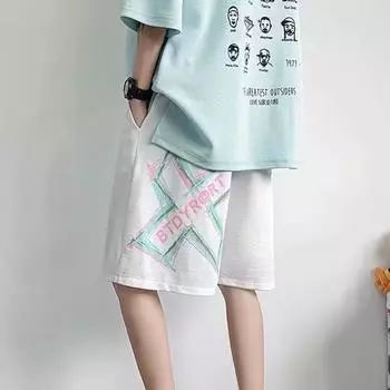 Shorts Men s Loose Trend Five-point Pants Summer New Fashion Versatile Straight Wide-leg Pants M чёрный