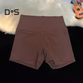 Шорты для йоги Slim Fit Высокая эластичность Утягивающий живот Бесшовные Быстросохнущие Защитные от воздействия Подтянутые ягодицы Высокая талия Спортивные шорты для бега M коричневый