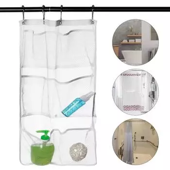 Shower Organizer with Quick Drying Mesh Shower Shower Caddy Hanging Bathroom Curtains Organizer 6 Pockets to Hold Shampoo, Soap 1pc