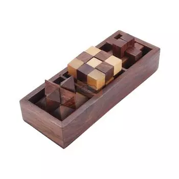 Shriji Crafts Деревянные 3D-головоломки Игра 3-в-1 Сома-куб Блокирующийся кубик-змея Головоломка Игра Рождество и Новый год 7X2.5X2 INCHES коричневый