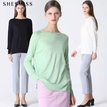 Shs Miss Natural Круглый вырез Шерстяной трикотажный пуловер Light green (LN)/55