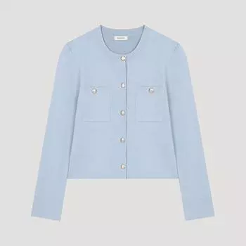 [shs Miss] Patch Pocket Round Neck Cardigan Sskcdo11070 Bl Blue/55