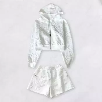 Шт./компл. Женский костюм с капюшоном и шортами, однотонное короткое пальто с капюшоном и застежкой-молнией на длинные рукава M чёрный