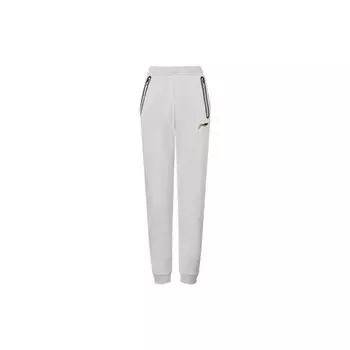 Штаны для бадминтона Li Ning из флиса с однотонным принтом логотипа и манжетами, повседневные трикотажные спортивные женские брюки, цвет «водяной серый» AKLS986-1 M