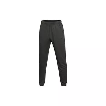Штаны для настольного тенниса Li Ning с логотипом и принтом повседневные трикотажные спортивные с манжетами, мужские низы темно-серого цвета AKLS473-2 M