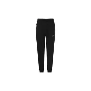 Штаны Li Ning Badminton Series из флиса с однотонным принтом логотипа и манжетами, повседневные, мужские, черные AKLS985-2 S