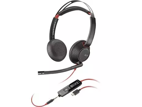 Штекер стереогарнитуры Plantronics Poly Blackwire 5220 USB-C + 3,5 мм + адаптер USB-C/A.