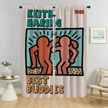 Шторы для детской комнаты Keith Harings Оконная штора для комнаты 2 панели Хэллоуин украшения жалюзи перегородка тюль для спальни гостиная W50xH70cmx2pcs-CL