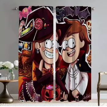 Шторы Gravity Falls для спальни, затемняющие шторы для комнаты, 2 панели, украшение на Хэллоуин, домашний интерьер, шторы, разделительные детские шторы W50xH70cmx2pcs-CL
