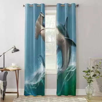 Шторы на окна Ocean Wave Spray Shark в современном европейском стиле для спальни, гостиной, занавески для фона 135W x 60H(cm) x1