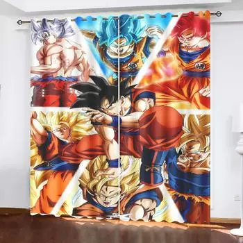 Шторы в стиле аниме Dragon Ball для гостиной, спальни, затемняющие шторы, 1 шт., домашний декор, перфорированные, пыленепроницаемые 100x140cm&Grommet Top