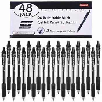 Shuttle Art Gel Ballpoint Gel Gel Retractable 20 28 48 Quick Включает в себя для офисных пишущих инструментов Ручка, ручка, чернила, тип, черный, 0,7 мм, штук,