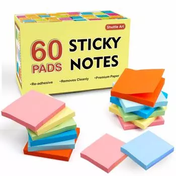 Shuttle Art Sticky Adhesive Memo 6 100 листов x 60 Книга Квадратный Блок Смешанный Телефон Для Бесплатного Заметки, Блокнот, Цвета, Упаковка, 75*75 мм Memo, Обычный,