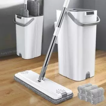 Швабра Floor Magic Flat Squeeze с ведром для ленивой уборки без рук из микрофибры, вращающаяся на 360 градусов, самоотжимающаяся швабра для уборки дома