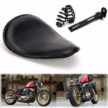 Сиденье Karun Motorcycle Custom Solo Spring Bracket с жестким дном, подходит для Harley Honda Yamaha Kawasaki Suzuki Chopper Bobber, черное сиденье с кронштейном