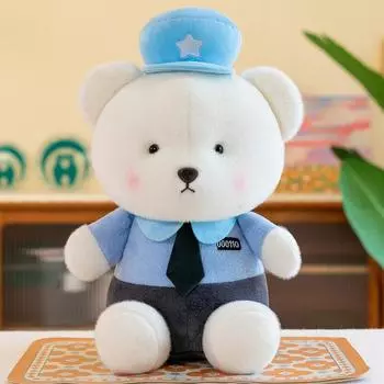 Сидящая кукла плюшевый мишка, обнимающий мишка, плюшевая игрушка, детская кукла, кукла мишка в полицейской форме 23cm0.15kg синий
