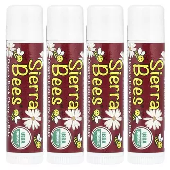 Sierra Bees, Органический бальзам для губ, черная вишня, 4 шт., .15 унций (4,25 г) Каждый