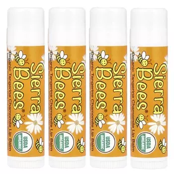 Sierra Bees, Органический бальзам для губ, цитрусовая ромашка, 4 шт., .15 унций (4,25 г) Каждый