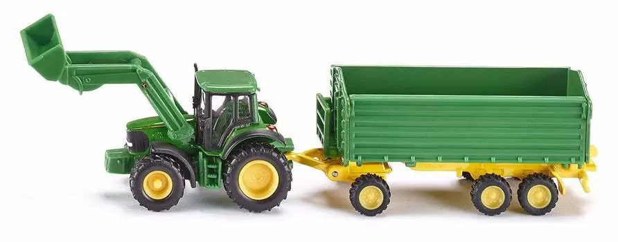 SIKU John Deere Трактор с фронтальным погрузчиком и прицепом SK1843 1/87