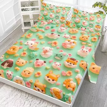 Silicone Animal Four-Piece Set, Virtual Cartoon Animal World, Including 1 Bed Sheet, 1 Duvet Cover, 2 Pillowcases (Family) 99cmx199cm