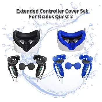 Silicone Face Cover Extended Controller Grips For Oculus Quest 2 Accessories Non Slip With Adjustable Hand Strap Lens Cover Set чёрный
