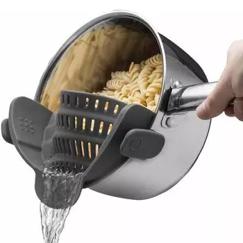 Silicone Kitchen Strainer Clip On Pots and Pans Drain Rack Pasta Noodle Vegetable Fruit Strainer Colander Kitchen Gadgets серый