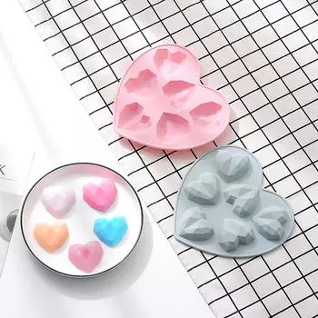 Silicone Love Cake Molds, 6 Cavity, Diamond Heart, 3D, DIY Fondant Decorating Tools, Chocolate Pastry Molds, Baking Accessories розовый