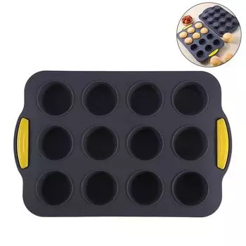 Silicone Muffin Pan With 12 Cups, Round Nonstick Cupcake Molds With Handle, Tray For Baking Muffin Cups, Cakes серый