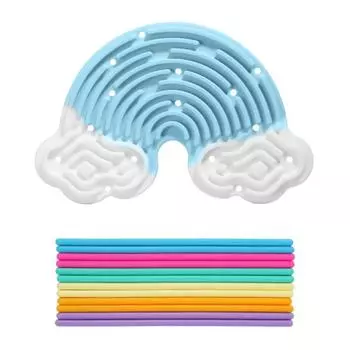 Silicone Sensory Activity Board 12 Strings Rainbow Sensory Toys New Fidget Toy Kids Adults White Blue no bag