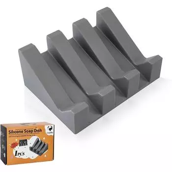 Silicone Shower Soap Dish with Drianage, Bar Soap Holder & Saver Waterfall Self-Draining to Keep Your Bar Soap Organized (Grey) серый