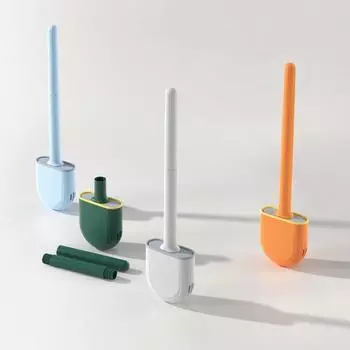 Silicone toilet brush waterproof belt base Flat head flexible soft bristle brush belt fast drying fixture зелёный