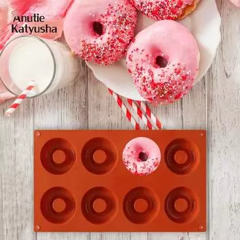 Силиконовая 8 пончиков, 3D DIY, форма для выпечки, печенья, шоколада, формы для кексов, десерт, ручная работа, инструменты для украшения кухни