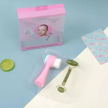 Силиконовая двусторонняя щеточка для снятия макияжа и мытья лица, ручная очищающая щетка, нефритовый роликовый массажер для лица белый