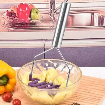 Силиконовая картофельная толкушка, не царапающаяся, с ручкой, нержавеющая полированная поверхность, ручная машина для фруктов и картофеля, кухонный инструмент синий