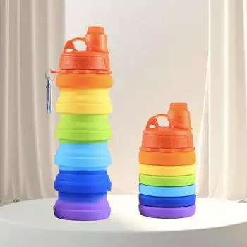 Силиконовая Радужная чашка для воды, спортивная бутылка для воды для путешествий на открытом воздухе, телескопическая бутылка для воды 500ml