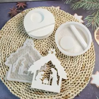Силиконовая рождественская форма Yousheng для креативных поделок из свечей 3D-штукатурка Холодные рождественские украшения для стола Коллекция Ренессанс Литейные формы белый